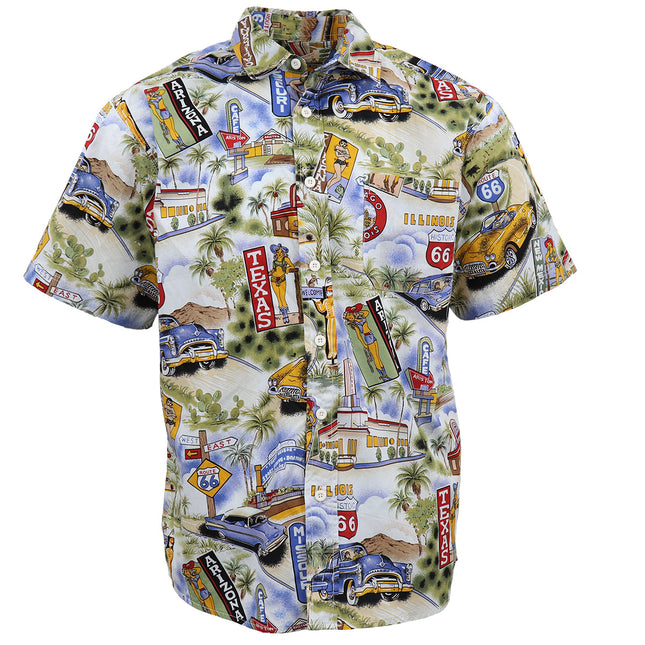 100% Cotton Adults Hawaiian Beach Shirt Summer Casual Tee Tops - Route 66