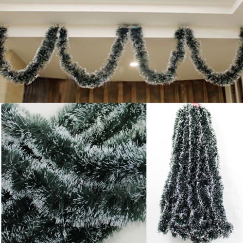 5x 2.5M Christmas Snow Tips Dark Green Tinsel Garland Snowflakes Decor Ornaments - Zmart Australia