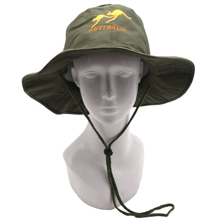 Unisex Aussie Souvenir Kangaroo Fishing Cap Sun UV Protection Slouch Hat Camping - Green