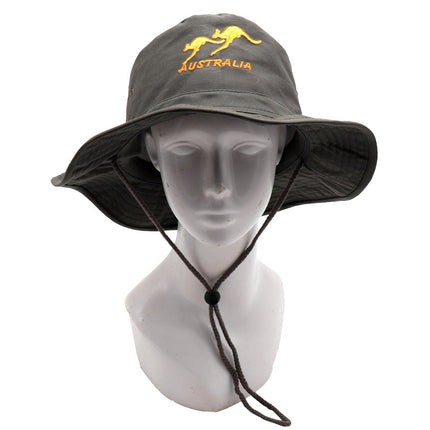 Unisex Aussie Souvenir Kangaroo Fishing Cap Sun UV Protection Slouch Hat Camping - Grey