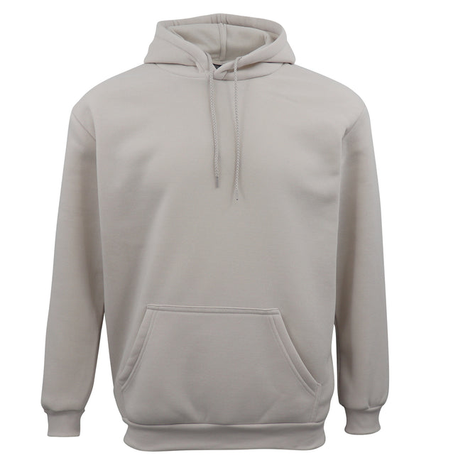 Overcast unisex pullover hoodie, front view with drawstring hood, kangaroo pocket and ribbed cuffs