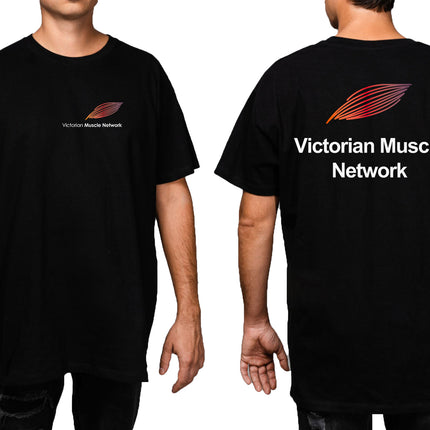 Victorian Muscle Network Black cotton T-shirt with front left chest and back logos