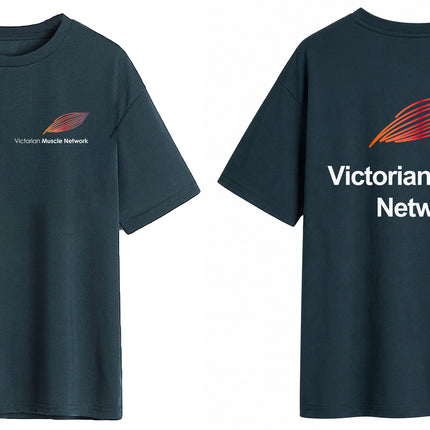 Victorian Muscle Network Dark Blue cotton T-shirt with front left chest and back logos