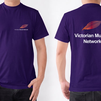 Victorian Muscle Network Purple cotton T-shirt with front left chest and back logos