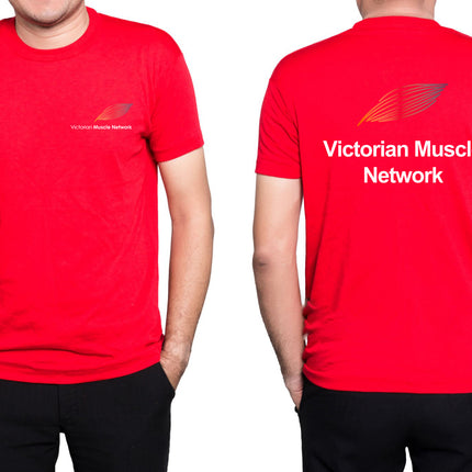 Victorian Muscle Network Red cotton T-shirt with front left chest and back logos
