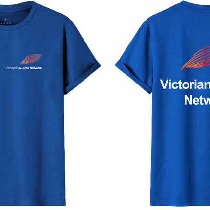 Victorian Muscle Network Royal Blue cotton T-shirt with front left chest and back logos