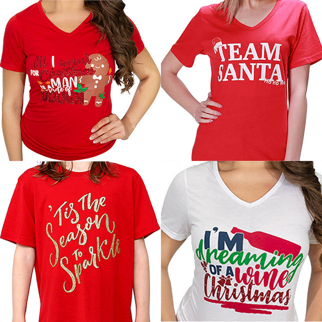 womens-100-cotton-christmas-t-shirts-adults-ladies-v-nect-casual-tee-decoration