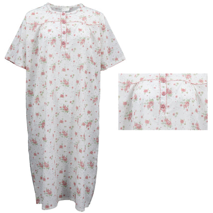 womens-100-cotton-short-sleeves-night-dress-gown-nightie-pajamas-pjs-sleepwear