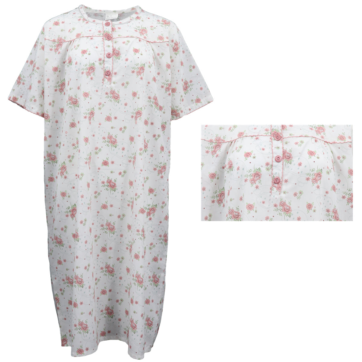 Women's 100% Cotton Short Sleeves Night Dress Gown Nightie Pajamas PJs