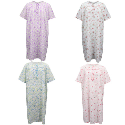 womens-100-cotton-short-sleeves-night-dress-gown-nightie-pajamas-pjs-sleepwear