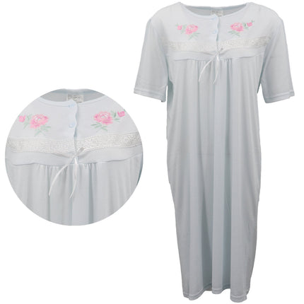 womens-100-cotton-short-sleeves-nightie-night-gown-pajamas-pjs-sleepwear-dress