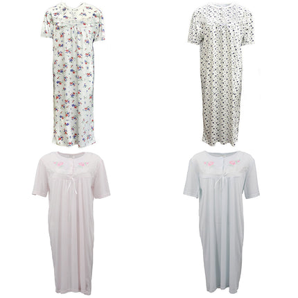 womens-100-cotton-short-sleeves-nightie-night-gown-pajamas-pjs-sleepwear-dress