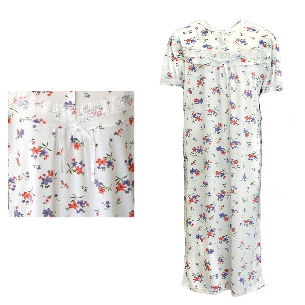 Women's 100% Cotton Short Sleeves Nightie Night Gown Pajamas PJs Sleep