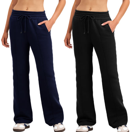 Women's Black Wide Leg Fleece Joggers Sweat Track Pants Trousers