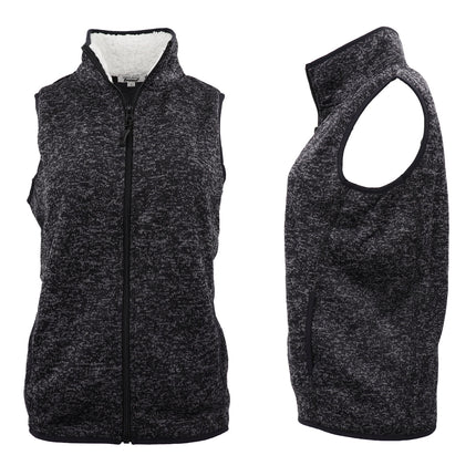 Women's Sleeveless Active Zip Up Sherpa Fur Collar Jacket Fleece Vest Waistcoat - Black