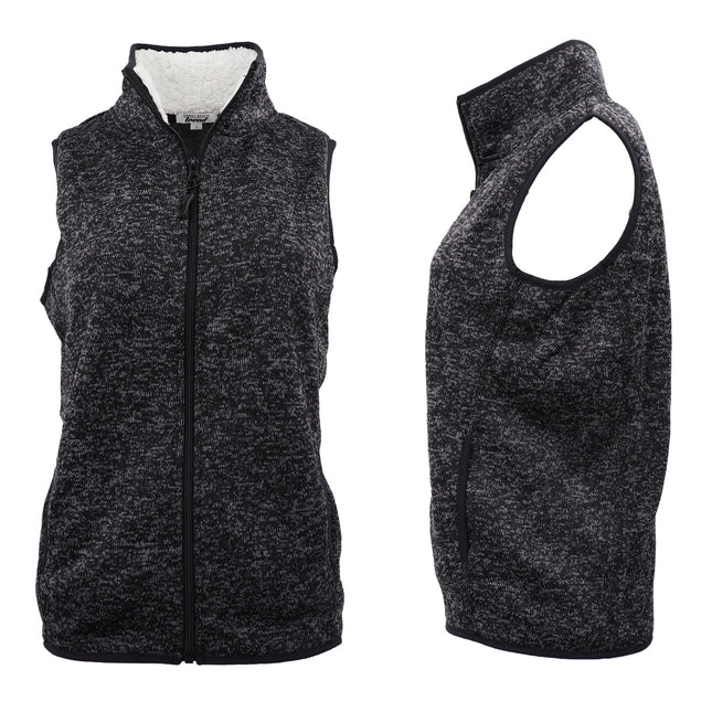 Women's Sleeveless Active Zip Up Sherpa Fur Collar Jacket Fleece Vest Waistcoat - Black