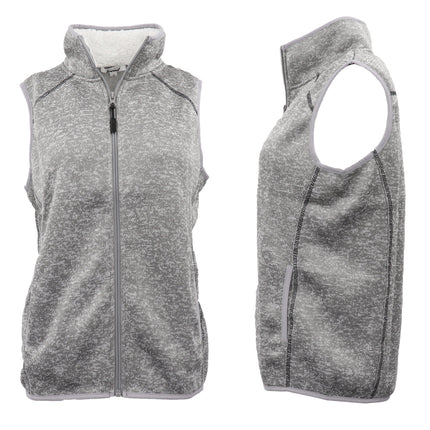 Women's Sleeveless Active Zip Up Sherpa Fur Collar Jacket Fleece Vest Waistcoat - Light Grey