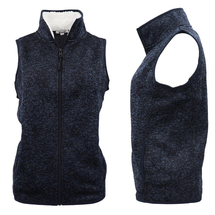 Women's Sleeveless Active Zip Up Sherpa Fur Collar Jacket Fleece Vest Waistcoat - Navy