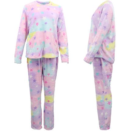 Women's Supersoft 2PCS Plush Fleece Pajamas Set Top Pants Sleepwear Loungewear - Pink Stellar