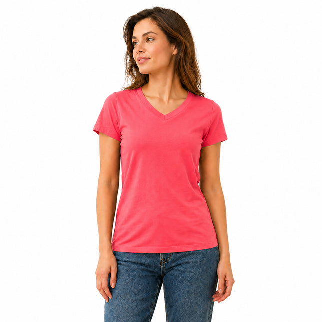 Coral Pink women's V neck cotton stretch T-shirt