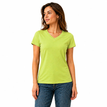 Fluro Green women's V neck cotton stretch T-shirt