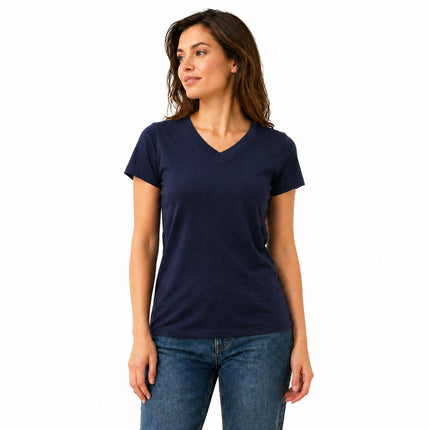 Navy women's V neck cotton stretch T-shirt