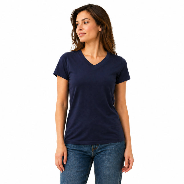 Navy women's V neck cotton stretch T-shirt