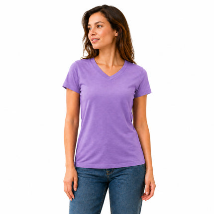 Purple women's V neck cotton stretch T-shirt