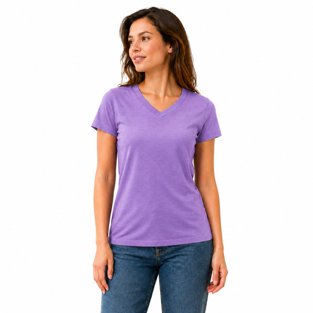 Purple women's V neck cotton stretch T-shirt